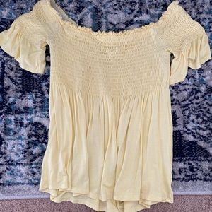Off Shoulder Smocked Yellow Top